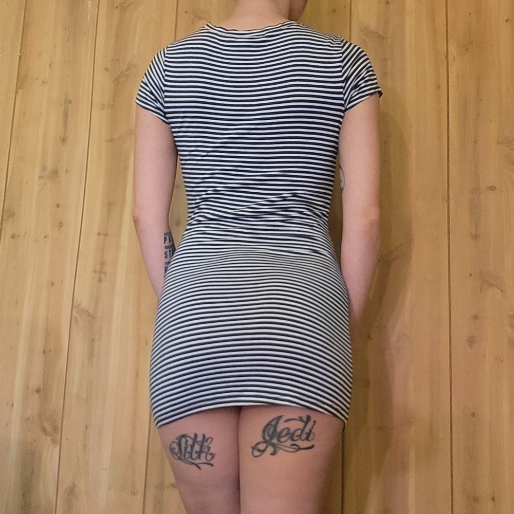 heart & hips - black and white striped mini dress